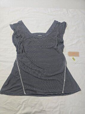 Copper Key Black & White Striped Ruffle Sleeve Top Cutout Back Size M New NWT
